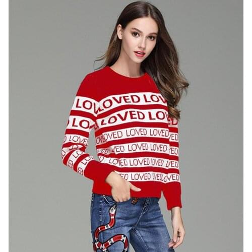 BTS Women Loved Brand Sweaters Runway Sweater Striped Red Jerseys Embroidered Jacquard Jersey Woman Pull Femme 2021 Winter Tops
