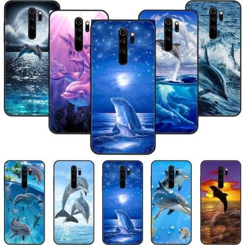 Phone Case For Xiaomi Redmi Note 8 8T 7 7A 9 9S 8A 4 5 Pro Black Cover Back Trend Coque Tpu Etui Popular Cute Ocean Dolphins