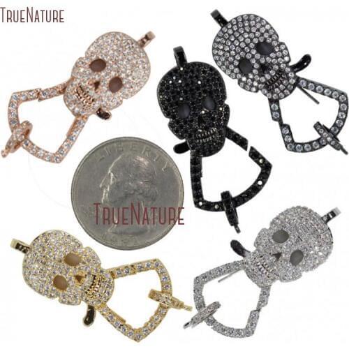 CZ Micro Pave Pirate Skull Lobster Claw Clasp Large Skull Pave Clasp Pendant Connector Cubic Zircon Link,17x37mm FC27942