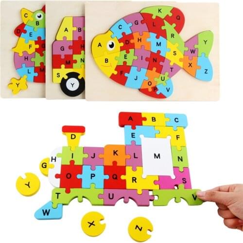Wooden 3D Alphabet Puzzles 26 Letter Cognitive Puzzle Letter Learning Education Child Wood Jigsaw Toy for Children