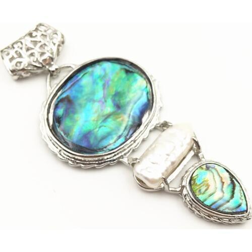 Long Shell Pendant For Women 31x57mm Natural Abalone Shells Pendants Peacock Blue Antique Silver Color DIY Jewelry Findings A111