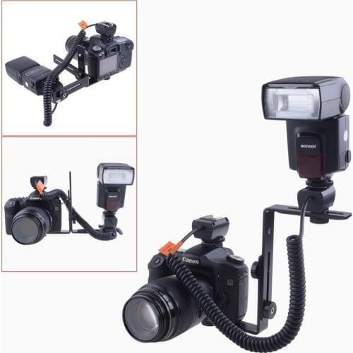 Photo Studio Double Dual Camera Bracket L-Shaped Flash Bracket Flashlight Holder