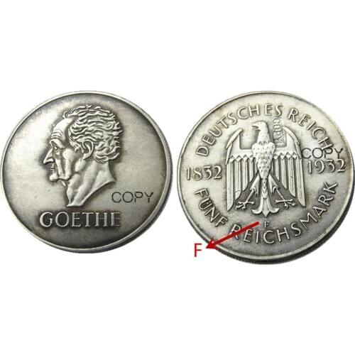 GERMANY 1932-F 5 Reichsmark Silver Plated Copy coin