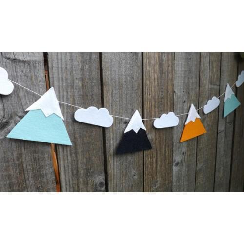 Mountain with clouds birthday felt Garlands baby shower buntings Church nursery decor baptism banners