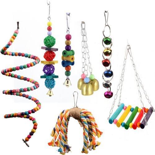 7PCS/set Pets Toys Funny Parrot Swing Hammock Bells Balls Hanging Birds Cages Climbing Stand Swing Bird Toys Training Supplies