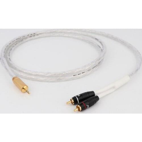 Hifi 3.5mm to 2rca cable high end silver plated PC Mobilephone Amplifier Interconnect 3.5 Jack to RCA Cable