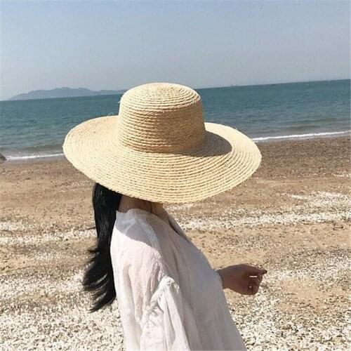 202106-panshi-ins raffia grass summer lace ribbon beach lady fedoras cap women holiday hat
