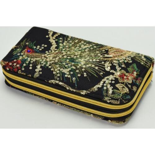 Mini purse ethnic style double-sided embroidery wallet high-end features peacock embroidery hand-made change mobile girl wallet