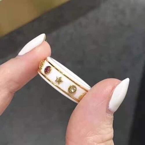 Fashion White Ceramic Rings for Women Inlaid Zircon Women Ring Stainless Steel Wedding Engagement Gift