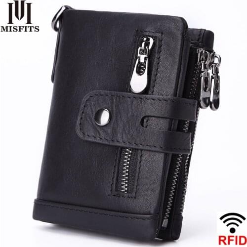 Quenya 2020 NEW Genuine Leather RFID Men Wallets Casual Zipper Pocket Coin Purse With Card Holder Brand Cowhide Wallet For Male