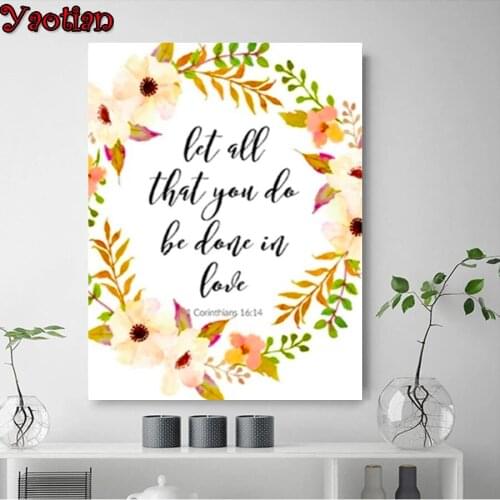 5D DIY Diamond Painting Mosaic Rhinestone Bible Color Flower Christian Islam Text Flower Diamond Embroidery Cross Stitch Kit