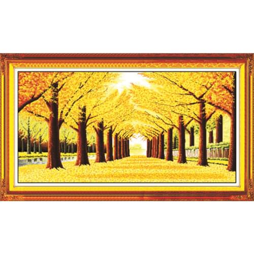 Golden autumn(1) cross stitch kit Chinese tree pattern count print canvas embroidery DIY handmade needlework supplies bag