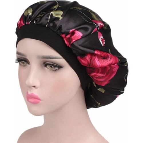 New Fshion Women Satin Night Sleep Cap Hair Bonnet Hat Silk Head Cover Wide Elastic Band Multi Kind