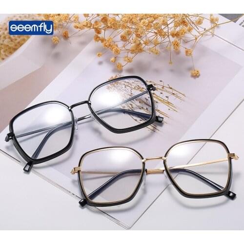 Seemfly Polygon Anti Blue Light Myopia Glasses Fashion Oversized Reading Spectacles Ultralight Unisex Eyewear Diopters 0 to -4.0