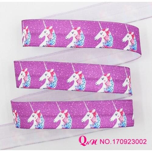 Q&N ribbon wholesale/OEM 5/8inch 16mm unicom printed folded over elastic FOE for hairbows hair tie free shipping