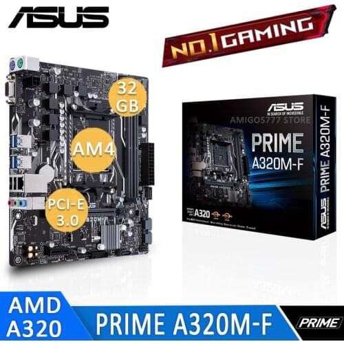 Socket AM4 Asus PRIME A320M-F Motherboard AMD Ryzen VGA PCI-E 3.0 DDR4 32GB M.2 SSD Office AMD A320 Placa-Mãe AM4 Micro ATX New