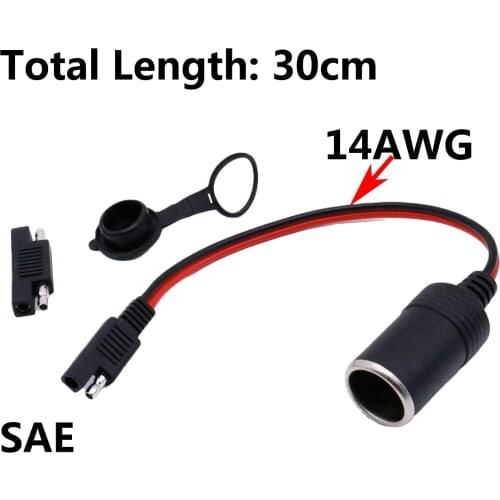 Car Cigarette Lighter Socket Female To SAE 2 Pin Quick Disconnect Auto Solar Panel Battery Power Extension Cable 14AWG 30CM