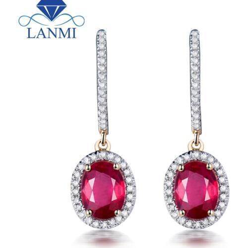 Vintage Oval 6x8mm Solid 14Kt Yellow Gold Natural Red Ruby Earrings, Diamond Ruby Earrings, Natural Gemstone Earrings ESR0003