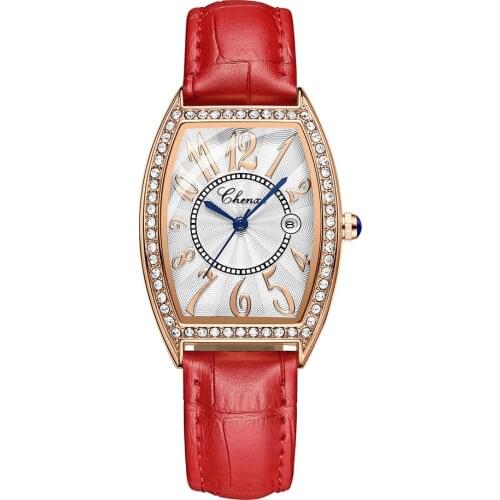 Unique Antique Women Watches Creative Tonneau Style Red Leather Rose Gold Elegant Lady Watch CHENXI Brand Fashion Casual Clock