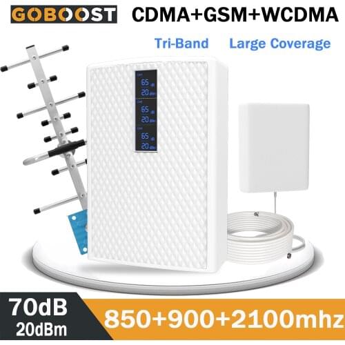 4G Signal Amplifier Tri-Band 850 900 2100 Phone 2G 3G Cellular Repeater GSM900 Repeater DCS WCDMA Signal Booster 70dB High Gain