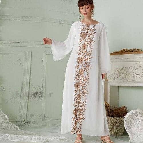 Vestidos Long Dress Chiffon Moroccan Caftan Abaya Femme White Muslim Dress Fashion Women Kaftan Mujer Uae Islamic Dresses