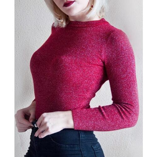 Women Bright Line Slim Club Ladies Top Elegant Long Sleeve Knitted Pullover Female 2019 Autumn Winter Round Neck Sweater