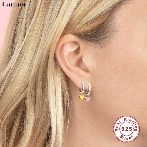 Canner 925 Sterling Silver Pendant Earring For Women Heart Shape Colorful Pink Blue Green Drop Earing Fine Jewelry pendientes W4