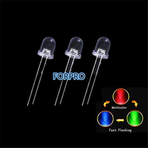 100pcs 10mm Round RGB 2pin Fast Flashing LEDs DIY Transparent light-emitting diode