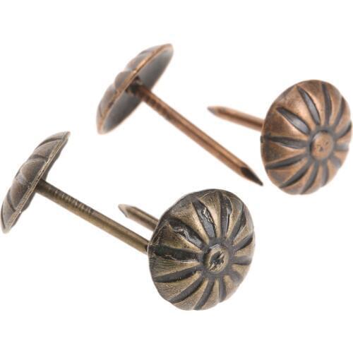 100pcs Upholstery Nails Tacks Studs Elegant Antique Bronze/Red Brass Flower Head Pushpin Ancient Style Furniture 17mmx11mm