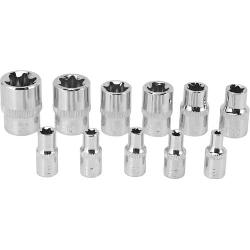 11Pc Female E Torx Star Socket Set Rail E4 - E20 External Star Torque Socket Set