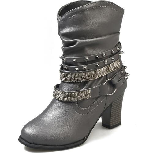 2018 Womens Autumn Winter High-heel Boots Fashion Rivets buckle Martin boots Womens boots Retro rivets Women shoes