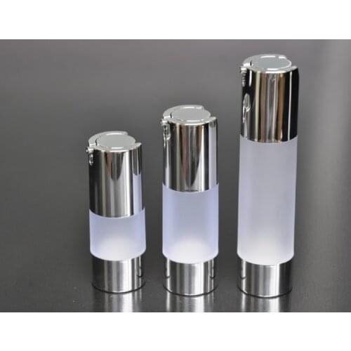 50ml frosted airless bottle with UV silver vacuum pump or lotion bottle with silver line used for Cosmetic Container