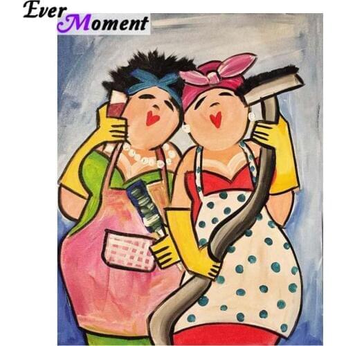 Ever Moment DIY Diamond Painting Diamond Embroidery Full Mosaic Rhinestones Happy Housewife Doing Cleaning Wall Picture ASF989
