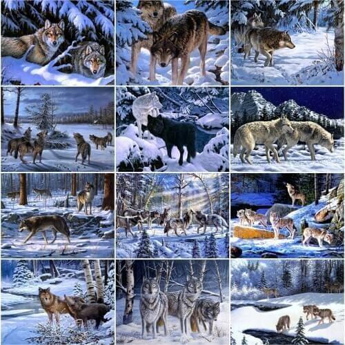Evershine Diamond Embroidery Animal Picture Of Rhinestones Diamond Painting 5D Wolf Rhinestones Art Kits Winter Home Decor