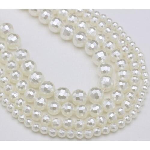 Natural Shell Bead White Shell Bead Round Faceted Loose Spacer Beads Charms For Jewelry Making DIY Necklace Bracelet Accessory