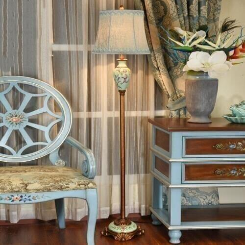 European Luxury Flower Bird floor lamp Living Room Bedroom Bedside Lamp American Retro LED Painted Lantern floor Lamp