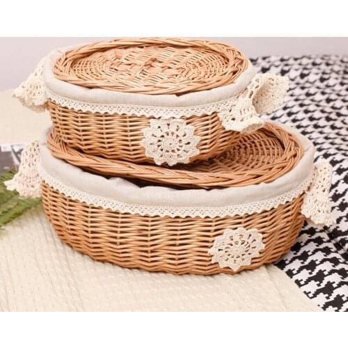 Chinese style retro personality willow storage basket with lid modern large leisure snack vegetable snack storage basket LB92917