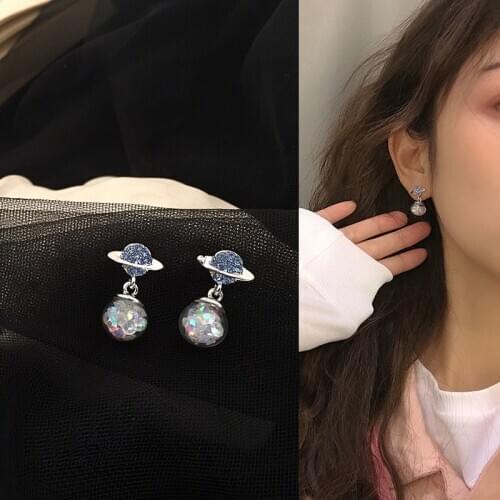 Exquisite Fun Blue Planet Earrings Personality Temperament Earrings Gift Girl