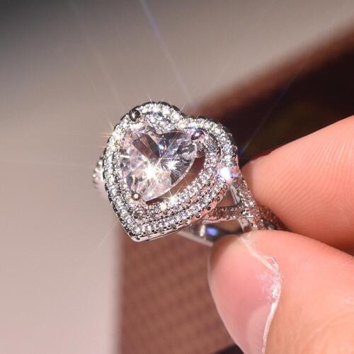 MENGYI Fashion Romantic Heart Shaped Wedding Rings Womens Zircon Engagement Rings Glamour Luxury Jewelry Party Gift