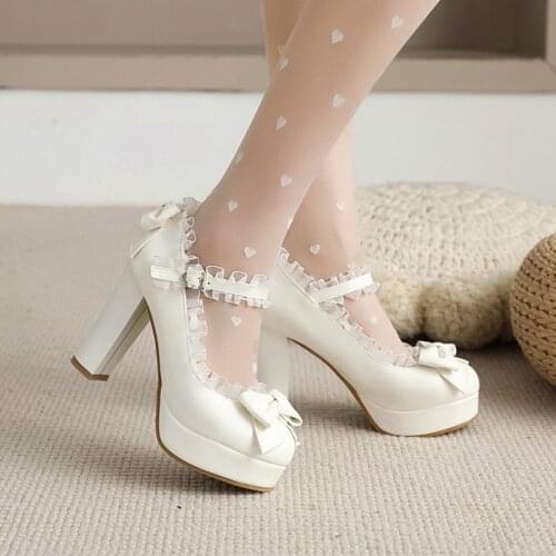 BLXQPYT Princess High Heel Fashion Lolita Style Girls Mary Janes Shoes Women Sweet Party Dress Cosplay Wedding High Heels 6-55