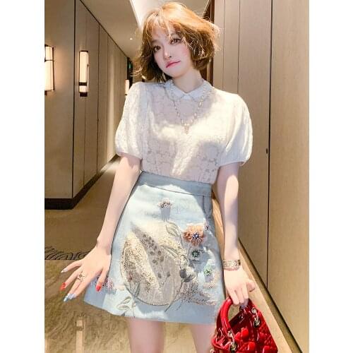 Fashion sweet style doll collar bead embroidery lace all-match jacquard knitted top women 2020 early autumn new