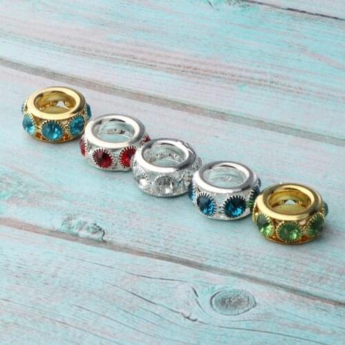 Pack of 5pcs Antique Rings Cuffs Crystal Rhinestone Hair Braiding Decoration Beads Charms for Bracelet Jewelry Making