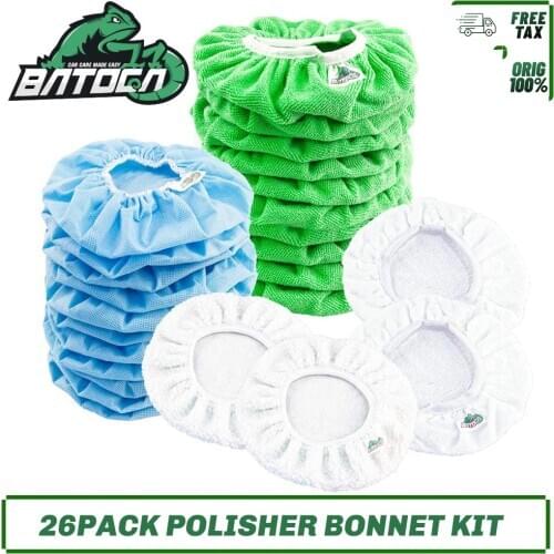 BATOCA 26Pack Car Polishing Bonnet Kit Polisher Bonnets Pads With Microfiber, Cotton, Non-Woven Fabrics, Berber Fleece Bonnet