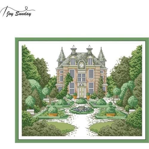 Joy Sunday Manor 2 Landscape Painting Cross Stitch Aida Fabric 14ct 11ct DMC Embroidery Floss DIY Needlework Printed on Canvas
