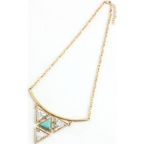 MELIHE Steampunk Long Triangle Pendant Necklace White Green Stone Necklaces & Pendants Female Jewelry SNE160172