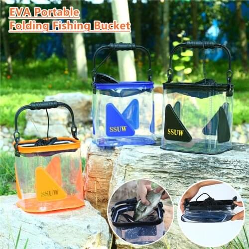 Portable Transparent Fish Bucket Outdoor Folding Water Storage Fishing Tackle with Mesh Lid