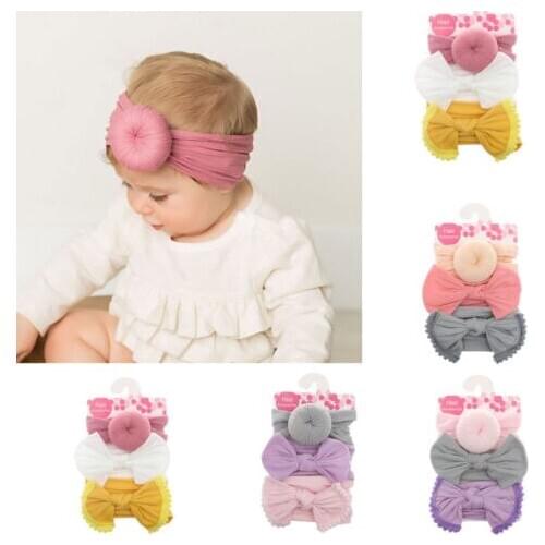Princess Girl Kid Baby Bow Hairband Headband Stretch Turban Knot Head Wrap 3pcs