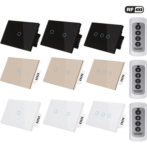 RF wireless touch switch light switch interrupter RF433MHz remote control AC110V 220V 1gang 2gang 3gang US standard