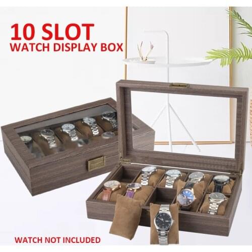 Retro 10Slot PU Leather Watch Display Box Jewelry Storage Holder High Quality Organizer Case for Earrings Cufflinks Brooches