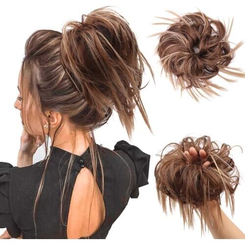 Kong&Li Synthetic Chignon Messy Scrunchie Elastic Band Hair Bun Straight Updo Hairpiece High Temperture Fiber Natural Fake Hair